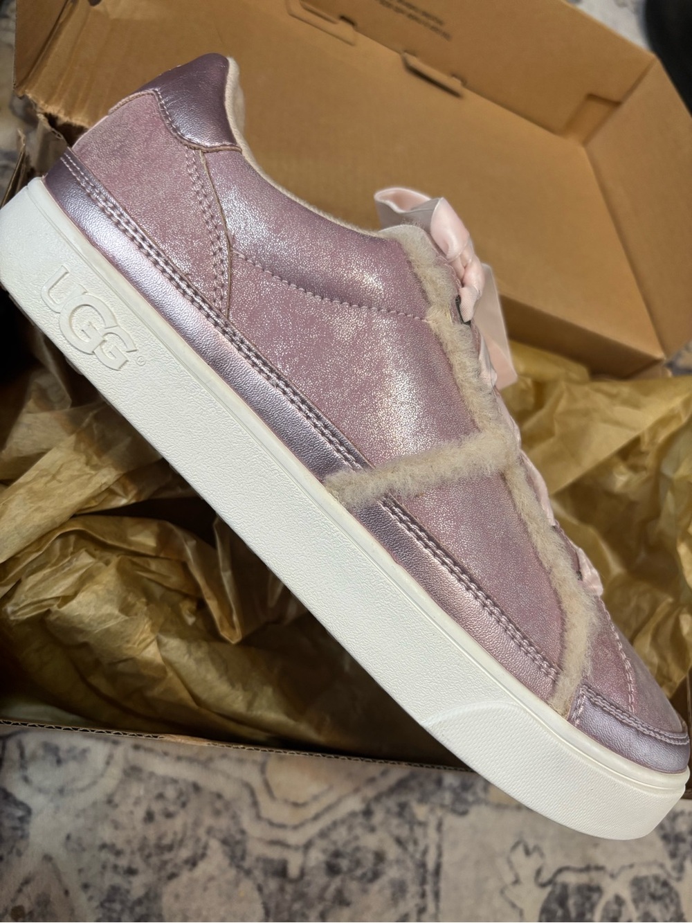 UGG Women's Metallic Pink Shearling-Trim Sneaker